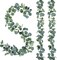 2 Pack Artificial Eucalyptus Garland Greenery Leaves Handmade 3D Silk Vines Silver Dollar Leaves Faux Leaf Plants for Wedding Wall Table Party Home Fireplace Bedroom Decor